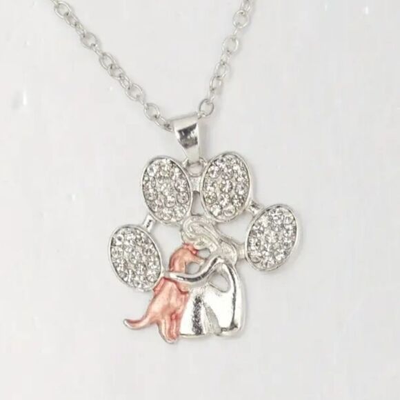 Fashion Silver Plated Dog Paw Pendant Necklace with Pet Lover Heart Design - Picture 3 of 8